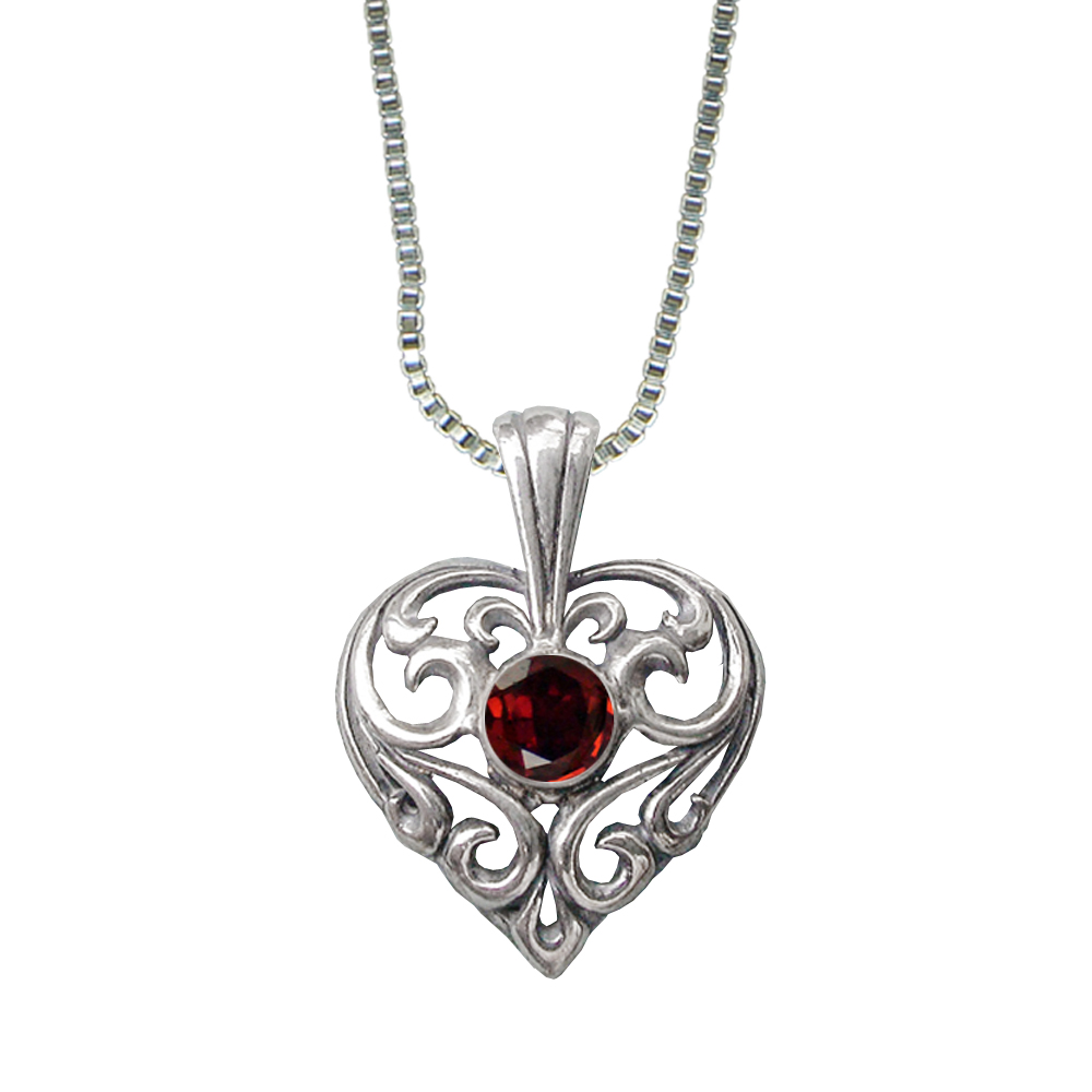 Sterling Silver Filigree Heart Pendant With Garnet